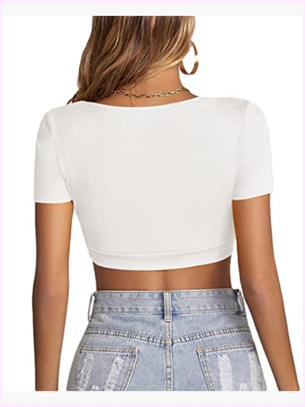 Scoop Neck Crop Top Short Sleeve Fitted Basic Tee Workout Y2K - Picture 2 of 5